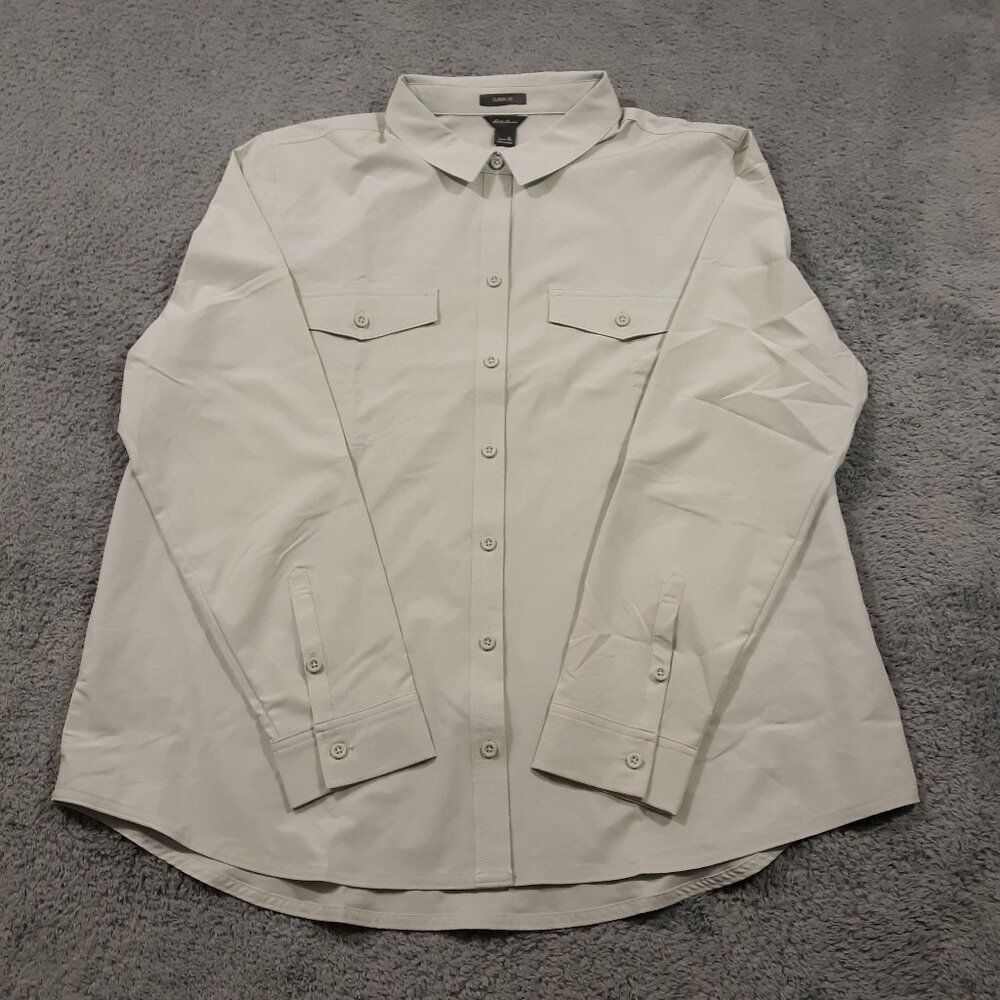 Eddie Bauer Departure Button Up Shirt Womens XL Classic Fit Light Green Outdoor